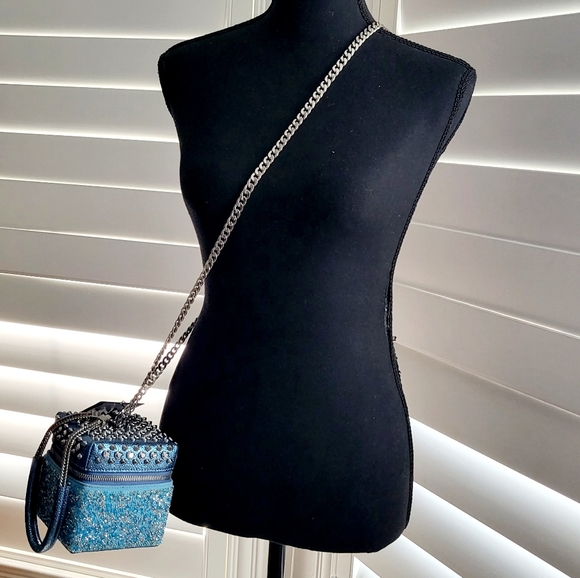 MCM Blue Studded Cube Leather Pouch - Picture 7 of 8